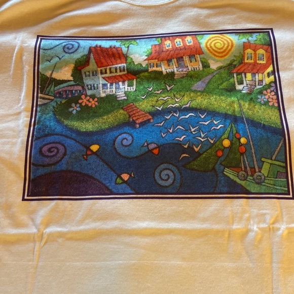 NWOT Cottage Water scene Soft Link Hanes t shirt 👚 in XL - Picture 3 of 5